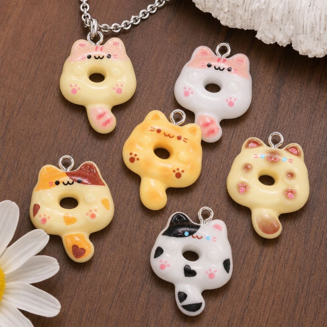 Resin Crafts - 10Pcs Kawaii Cartoon Cat Resin Charms