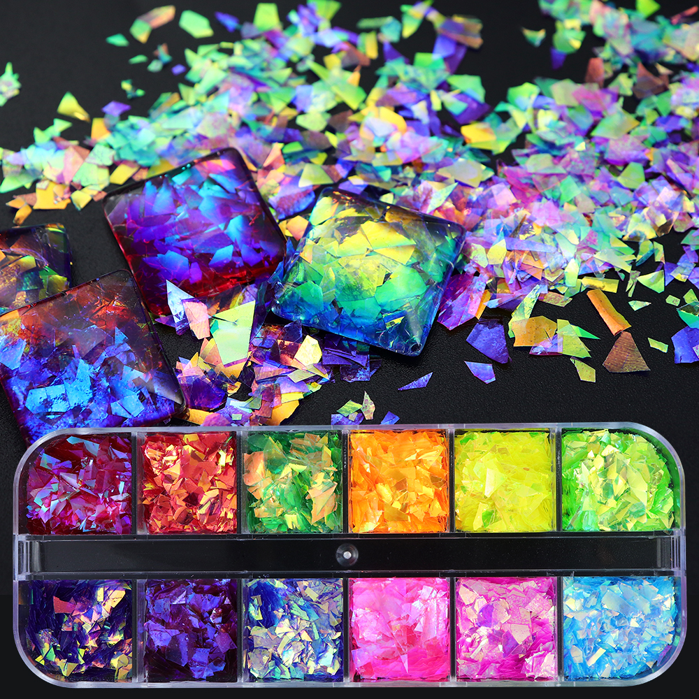12 Grids/Box Iridescent Glitte - Gold Foil Flakes incelemesi ve fiyatı