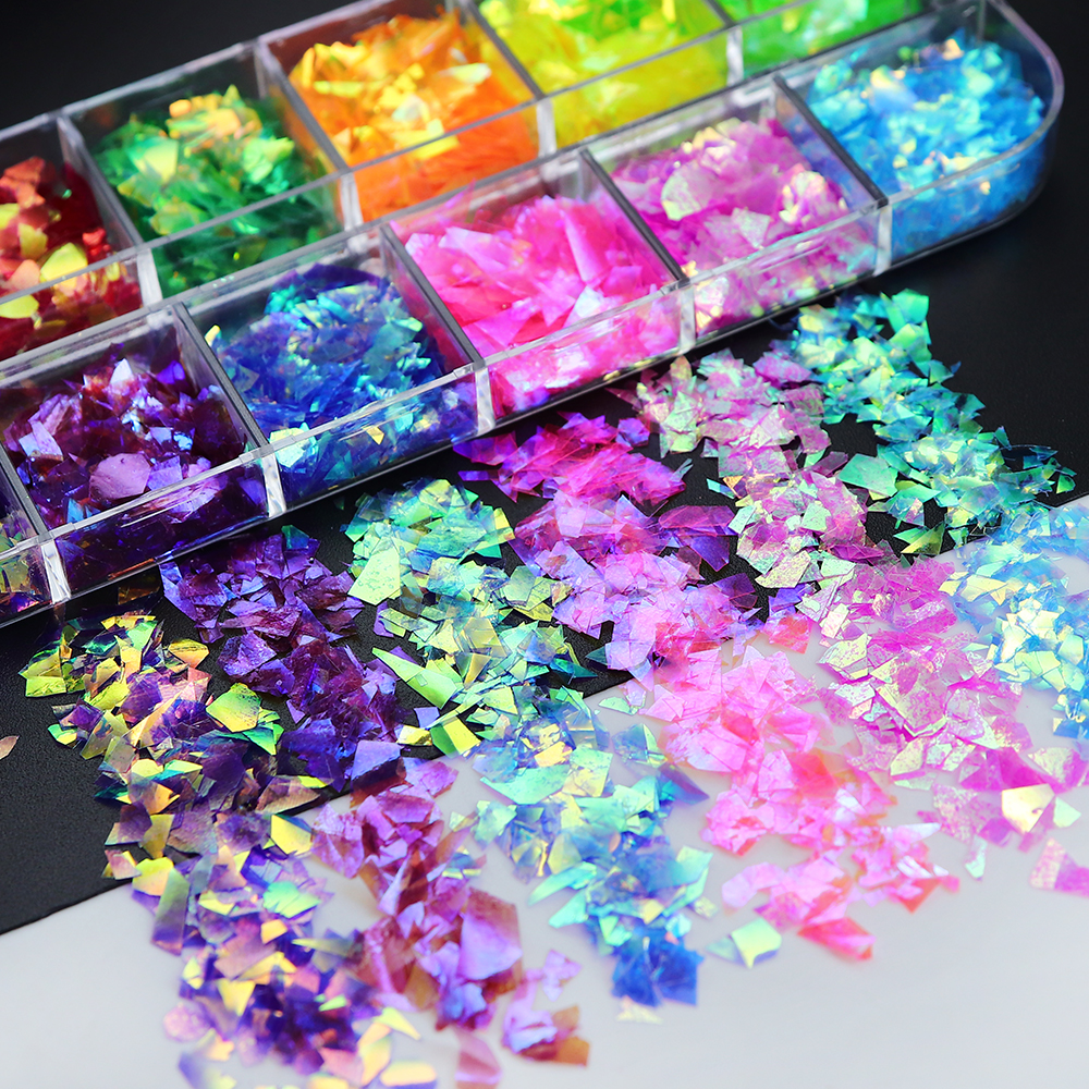 12 Grids/Box Iridescent Glitte - Gold Foil Flakes incelemesi ve fiyatı