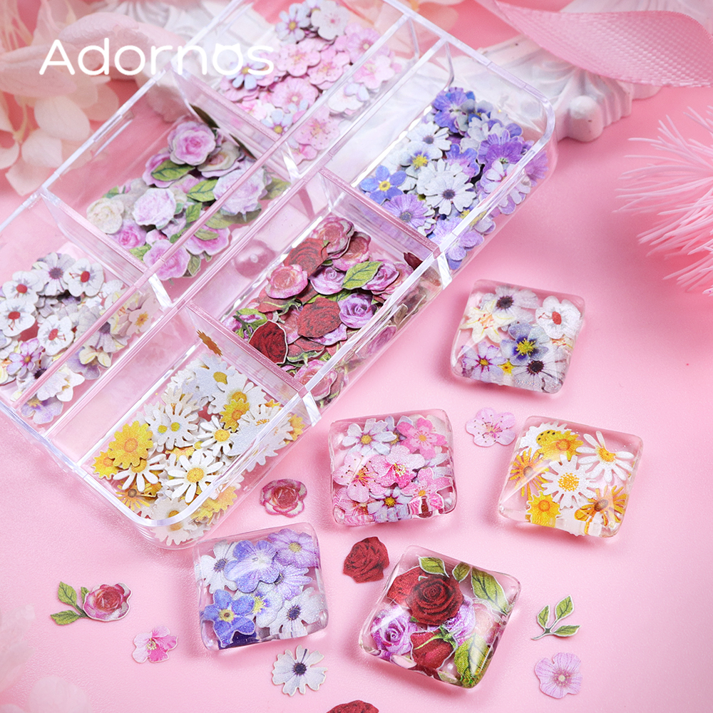6 Grids Flowers Wood Pulp Chip - Gold Foil Flakes incelemesi ve fiyatı