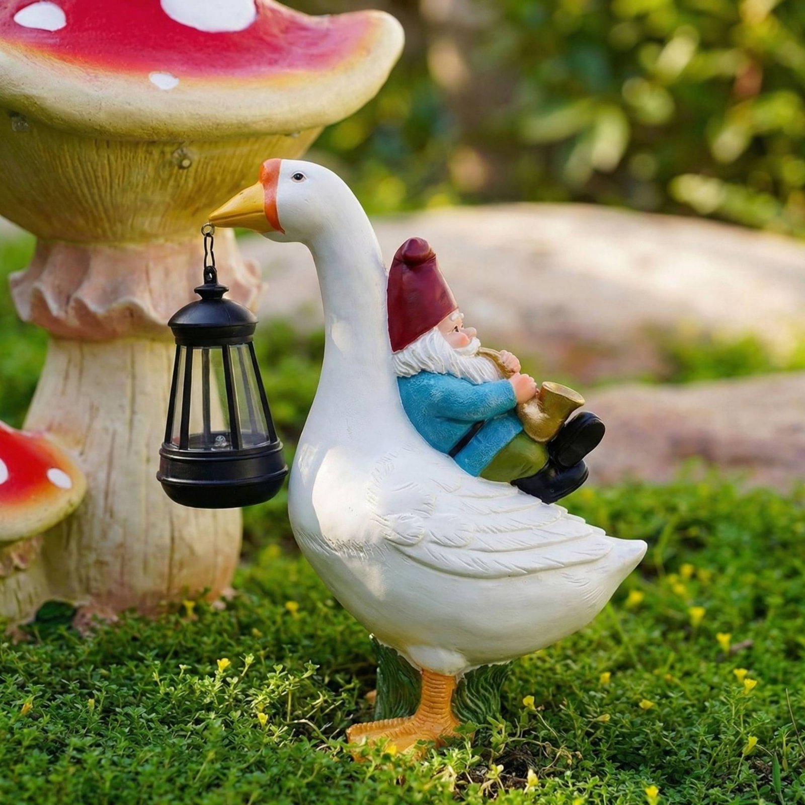 Gnome Riding Goose Statue Weat - Resin Crafts incelemesi ve fiyatı